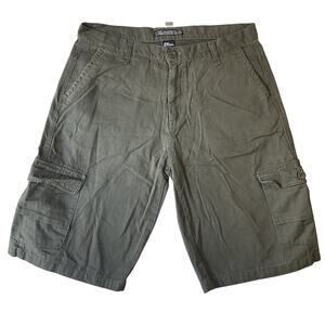 Elixin Men Shorts Size 36 Olive Cargo Twill Button 12" Inseam Outdoor Pockets